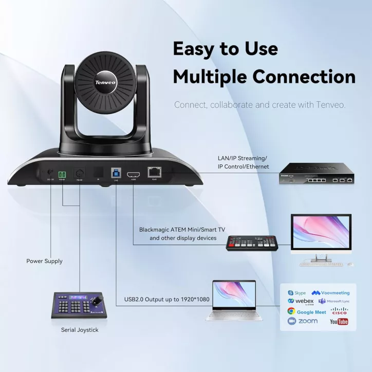 Tenveo Caméra Conférence PTZ 20X: Full HD, Zoom Optique Exceptionnel pour vos Meetings et Streaming!